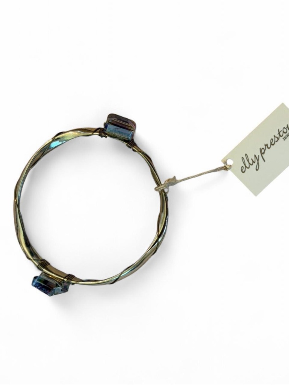 Elly Preston Margot Gold Iridescent Crystal Bangle Bracelet - Amethyst/Emerald